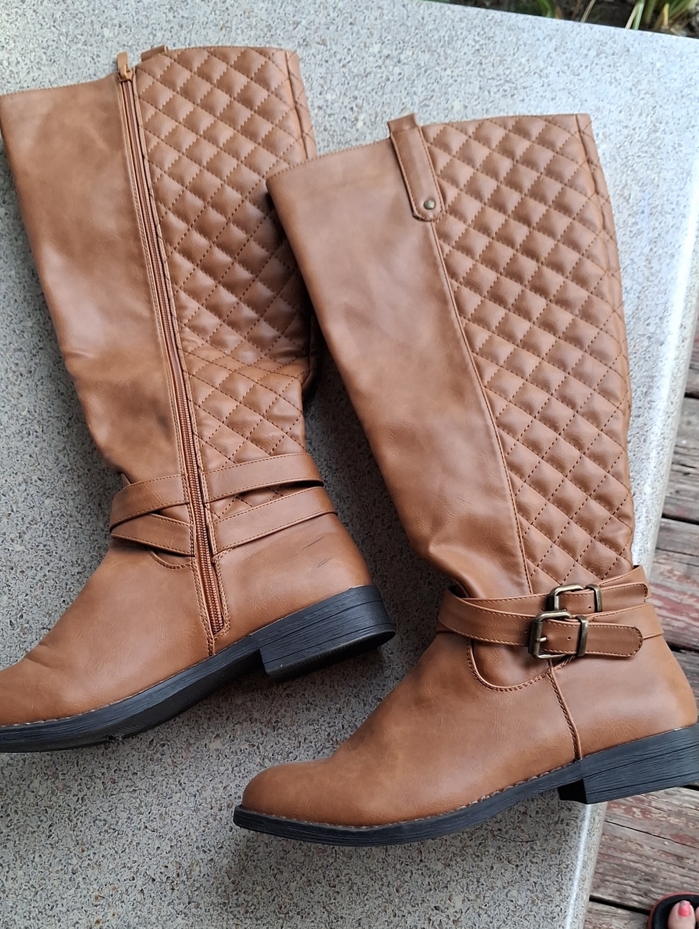 Classic Quilted Tall Riding Boots - Tan